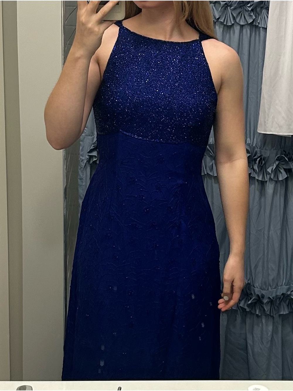 Scala Sparkling Navy Halter Prom Dress
